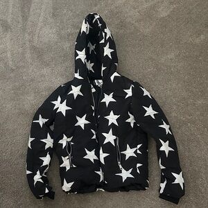 Women's Black Star Patterned Puffer Jacket